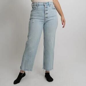Abercrombie The Crop Wide Leg Ultra High Rise Raw Hem Light Wash Blue Jeans 2